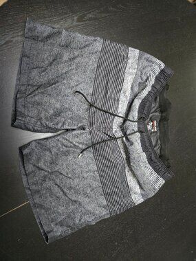 Kirkland Signature Men’s Gray Black Striped Swim Shorts Size Large